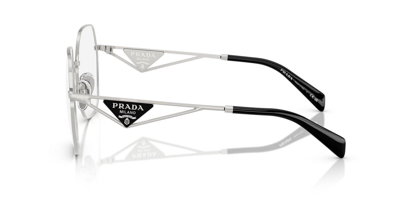 Das Bild zeigt die Bügel die Prada 59ZV in Silber.